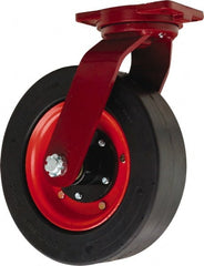 Hamilton - 14" Diam x 4" Wide, Rubber Swivel Caster - 1,500 Lb Capacity, Top Plate Mount, 6-1/8" x 7-1/2" Plate, Tapered Roller Bearing - Exact Tooling