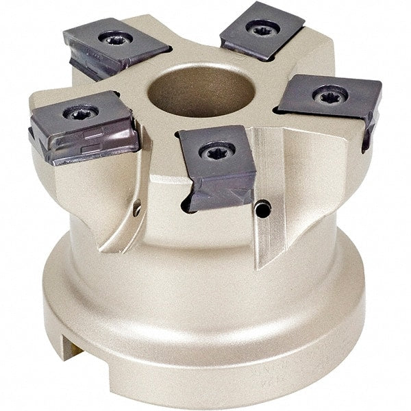 Iscar - 6 Inserts, 3" Cut Diam, 1-1/4" Arbor Diam, 0.118" Max Depth of Cut, Indexable Square-Shoulder Face Mill - 0/90° Lead Angle, 2" High, HTP LNHT 1606 Insert Compatibility, Through Coolant, Series TangPlunge - Exact Tooling