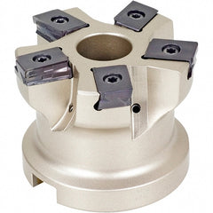 Iscar - 6 Inserts, 3" Cut Diam, 1" Arbor Diam, 0.118" Max Depth of Cut, Indexable Square-Shoulder Face Mill - 0/90° Lead Angle, 2" High, HTP LNHT 1606 Insert Compatibility, Through Coolant, Series TangPlunge - Exact Tooling