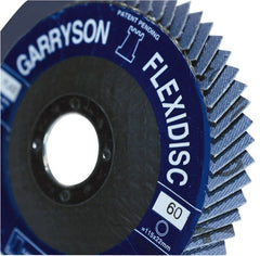 Garryson - 40 Grit, 4-1/2" Disc Diam, 7/8" Center Hole, Zirconia Alumina Flap Disc - 13,300 Max RPM, Fiberglass Backing, Arbor Attaching System, Coated - Exact Tooling