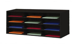 Durham - 38" Wide x 18" High x 16" Deep Steel Literature Holder - 12 Compartments, Black, 11" Wide x 3" High x 11-5/8" Deep Compartment - Exact Tooling