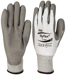 Ansell - Size L (9), ANSI Cut Lvl 2, Puncture Lvl 4, Abrasion Lvl 4, Polyurethane Coated HPPE Fiber Cut Resistant Gloves - 9" Long, Palm Coated, Knit Wrist, Gray/White, Paired - Exact Tooling