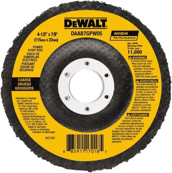DeWALT - 100 Grit, 4-1/2" Disc Diam, 7/8" Center Hole, Type 27 Aluminum Oxide Flap Disc - 13,300 Max RPM, Fiberglass Backing, Arbor Attaching System, Non-Woven - Exact Tooling