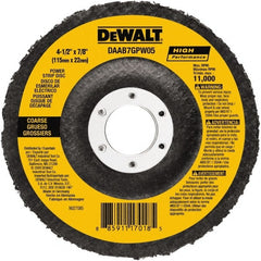 DeWALT - 100 Grit, 4-1/2" Disc Diam, 7/8" Center Hole, Type 27 Aluminum Oxide Flap Disc - 13,300 Max RPM, Fiberglass Backing, Arbor Attaching System, Non-Woven - Exact Tooling