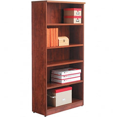 ALERA - 5 Shelf, 65" High x 31-3/4" Wide Bookcase - 14" Deep, Woodgrain Laminate, Medium Cherry - Exact Tooling