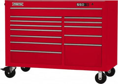 Proto - 28,291 Lb Capacity, 13 Drawer Mobile Workstation - 57" Wide x 25-1/4" Deep x 43" High, Steel, Red - Exact Tooling