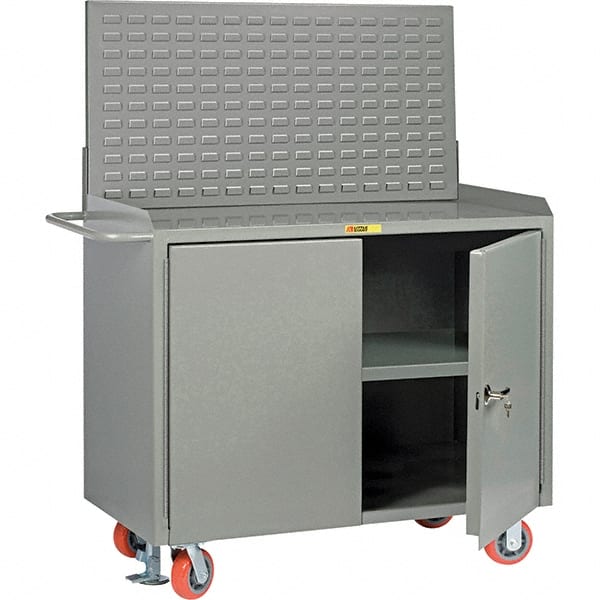 Little Giant - 3,600 Lb Capacity, 3 Shelf, 2 Door Mobile Bench Cabinet with Louvered Panel - 41" Wide x 24" Deep x 43" High, Steel, Gray - Exact Tooling