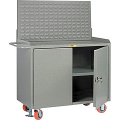 Little Giant - 3,600 Lb Capacity, 3 Shelf, 2 Door Mobile Bench Cabinet with Louvered Panel - 41" Wide x 24" Deep x 43" High, Steel, Gray - Exact Tooling