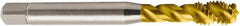 Seco - M3.5x0.60 Metric 3 Flute 6H Modified Bottoming Spiral Flute Tap - Powdered Metal, TiN Finish, 56mm OAL, Right Hand Flute, Right Hand Thread, H6 - Exact Tooling