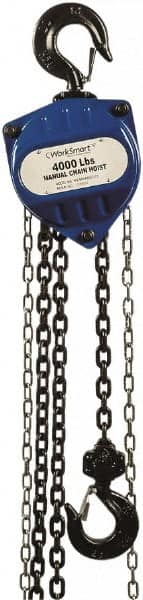 Value Collection - 4,000 Lb Lifting Capacity, 20' Lift Height, Hand Hoist - Made from Chain, 68' Overhaul to Lift 1', 90 Lb Avg Pull to Lift Rated Load, 1 Chain - Exact Tooling