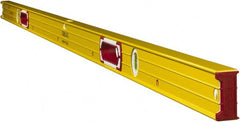 Stabila - Magnetic 78" Long 3 Vial Box Beam Level - Aluminum, Yellow, 2 Plumb & 1 Level Vials - Exact Tooling