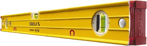 Stabila - Magnetic 24" Long 3 Vial Box Beam Level - Aluminum, Yellow, 2 Plumb & 1 Level Vials - Exact Tooling
