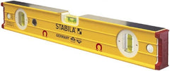 Stabila - Magnetic 16" Long 3 Vial Box Beam Level - Aluminum, Yellow, 2 Plumb & 1 Level Vials - Exact Tooling
