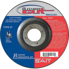 Sait - 6" Wheel Diam, 7/8" Arbor Hole, Type 27 Depressed Center Wheel - Extra Coarse Grade, Zirconia Alumina, S Hardness, 10,200 Max RPM - Exact Tooling