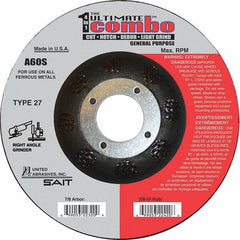 Sait - 60 Grit, 5" Wheel Diam, 7/8" Arbor Hole, Type 27 Depressed Center Wheel - Extra Coarse Grade, Aluminum Oxide, S Hardness, 12,200 Max RPM - Exact Tooling