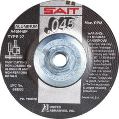 Sait - 46 Grit, 4-1/2" Wheel Diam, Type 27 Depressed Center Wheel - Extra Coarse Grade, Aluminum Oxide, N Hardness, 13,300 Max RPM - Exact Tooling