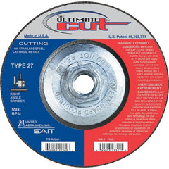 Sait - 5" Wheel Diam, Type 27 Depressed Center Wheel - Extra Coarse Grade, Zirconia Alumina, S Hardness, 12,200 Max RPM - Exact Tooling