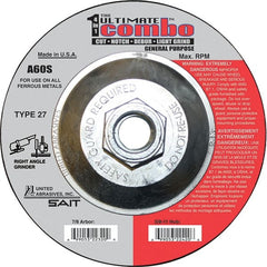 Sait - 60 Grit, 4-1/2" Wheel Diam, Type 27 Depressed Center Wheel - Extra Coarse Grade, Aluminum Oxide, S Hardness, 13,300 Max RPM - Exact Tooling