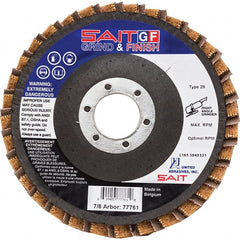 Sait - 60 Grit, 5" Disc Diam, 7/8" Center Hole, Type 29 Aluminum Oxide Flap Disc - 12,200 Max RPM, Fiberglass Backing, Arbor Attaching System, Coated & Non-Woven Combo - Exact Tooling