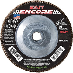 Sait - 40 Grit, 5" Disc Diam, 5/8-11 Center Hole, Type 27 Zirconia Alumina Flap Disc - 12,200 Max RPM, Fiberglass Backing, Arbor Attaching System, Coated - Exact Tooling