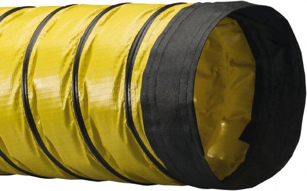 Flexaust - 18" ID, 0.6 Hg Vac Rating, 1.1 psi, Polyester Vacuum & Duct Hose - 25' Long, YellowithBlack, 11" Bend Radius, -20 to 180°F - Exact Tooling