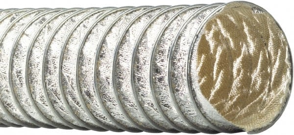 Flexaust - 6" ID, 4 Hg Vac Rating, 7.9 psi, Fiberglass Vacuum & Duct Hose - 25' Long, Silver, 4-1/2" Bend Radius, -65 to 1,050°F - Exact Tooling