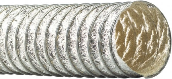 Flexaust - 8" ID, 3 Hg Vac Rating, 6.9 psi, Fiberglass Vacuum & Duct Hose - 25' Long, Silver, 5-1/2" Bend Radius, -65 to 1,050°F - Exact Tooling