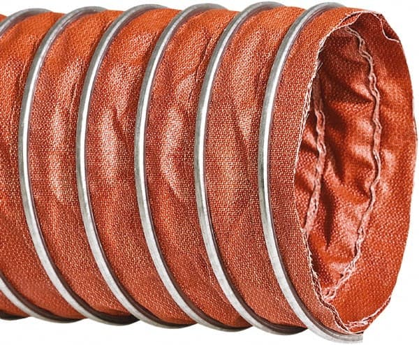 Flexaust - 4" ID, 9 Hg Vac Rating, 16 psi, Fiberglass Vacuum & Duct Hose - 25' Long, Red, 4" Bend Radius, -40 to 1,200°F - Exact Tooling