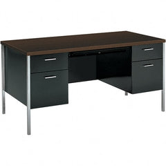 Hon - Woodgrain Laminate Double Pedestal Desk with Center Drawer - 60" Wide x 30" Deep x 29-1/2" High, Mocha/Black - Exact Tooling