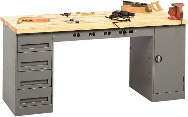 Tennsco - 72 Wide x 30" Deep x 33-1/2" High, Butcher Block Workbench - Fixed Legs, Medium Gray - Exact Tooling