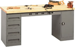 Tennsco - 72 Wide x 30" Deep x 33-1/2" High, Butcher Block Workbench - Fixed Legs, Medium Gray - Exact Tooling