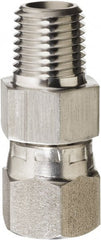 Made in USA - 3/8 x 1/2" Grade 316 Stainless Steel Pipe Adapter - MNPT x NPSM Swivel End Connections, 4,800 psi - Exact Tooling