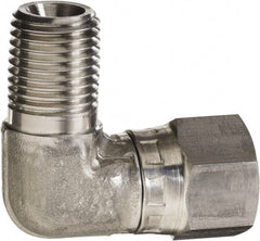 Made in USA - 1/4" Grade 316 Stainless Steel Pipe 90° Elbow - MNPT x NPSM Swivel End Connections, 5,000 psi - Exact Tooling