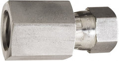 Made in USA - 3/8" Tube OD, 37° Stainless Steel Flared Tube Swivel Connector - 9/16-18 NPT, Female Flare x FNPT Ends - Exact Tooling