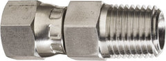 Made in USA - 1-1/2" Tube OD, 37° Stainless Steel Flared Tube Swivel Connector - 1-7/8-12 NPT, Female Flare x MNPT Ends - Exact Tooling