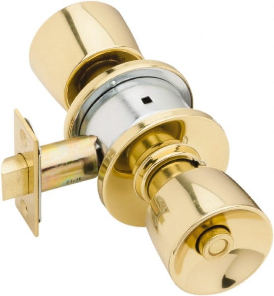 Schlage - 1-3/8 to 1-7/8" Door Thickness, Bright Brass Privacy Knob Lockset - Exact Tooling
