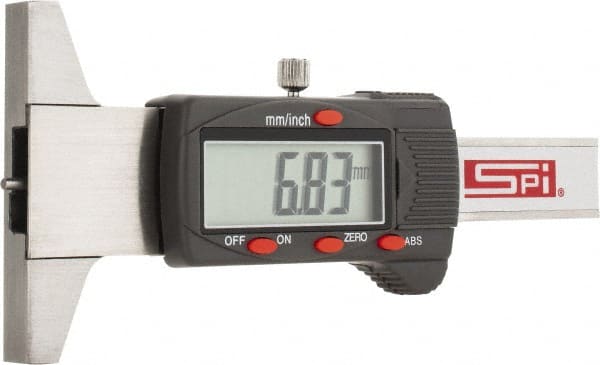 SPI - 0mm to 30mm Steel Electronic Depth Gage - 0.03mm Accuracy, 0.01mm Resolution, 60mm Base Length - Exact Tooling