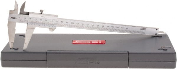 SPI - 0 to 200mm Stainless Steel Vernier Caliper - 0.02mm Graduation, 1.97" Jaw Depth, 0.03mm Accuracy, Includes NIST Traceability Certificate - Exact Tooling
