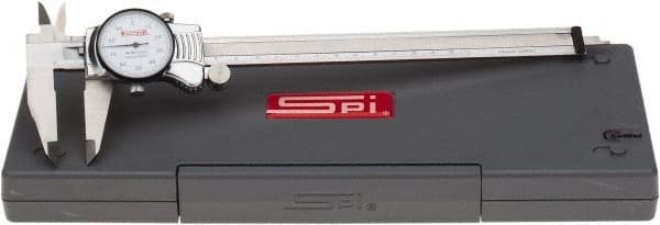 SPI - 0mm to 200mm Range, 0.01 mm Graduation, 1mm per Revolution, Dial Caliper - White Face, 50mm Jaw Length, Accurate to 0.03mm - Exact Tooling