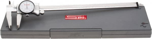 SPI - 0mm to 300mm Range, 0.01 mm Graduation, 1mm per Revolution, Dial Caliper - White Face, 64mm Jaw Length, Accurate to 0.04mm - Exact Tooling