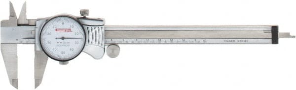 SPI - 0mm to 150mm Range, 0.01 mm Graduation, 1mm per Revolution, Dial Caliper - White Face, 40mm Jaw Length, Accurate to 0.02mm - Exact Tooling