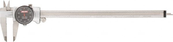 SPI - 0" to 12" Range, 0.001" Graduation, 0.1" per Revolution, Dial Caliper - Black Face, 2.51" Jaw Length, Accurate to 0.0015" - Exact Tooling