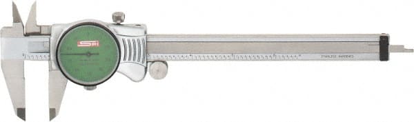 SPI - 0" to 6" Range, 0.001" Graduation, 0.1" per Revolution, Dial Caliper - Green Face, 1.57" Jaw Length, Accurate to 0.0010" - Exact Tooling