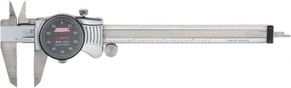 SPI - 0" to 6" Range, 0.001" Graduation, 0.1" per Revolution, Dial Caliper - Black Face, 1.57" Jaw Length, Accurate to 0.0010" - Exact Tooling