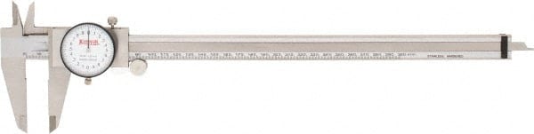 SPI - 0mm to 300mm Range, 0.02 mm Graduation, 2mm per Revolution, Dial Caliper - White Face, 64mm Jaw Length, Accurate to 0.04mm - Exact Tooling