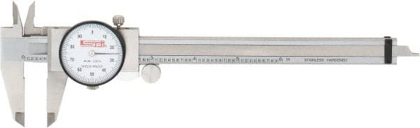SPI - 0" to 6" Range, 0.001" Graduation, 0.1" per Revolution, Dial Caliper - White Face, 1.57" Jaw Length, Accurate to 0.0010" - Exact Tooling