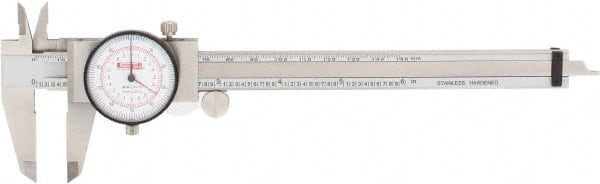 SPI - 0" to 6" Range, 0.001" and 0.02 mm Graduation, 0.001" per Revolution, Dial Caliper - White Face, 40mm Jaw Length, Accurate to 0.02mm - Exact Tooling