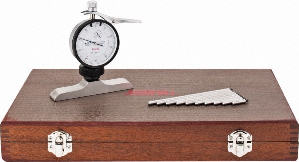 SPI - 0 to 100mm Range, Steel, White Dial Depth Gage - 0.01mm Graduation, 0.02mm Accuracy, 101mm Base Measuring Length - Exact Tooling