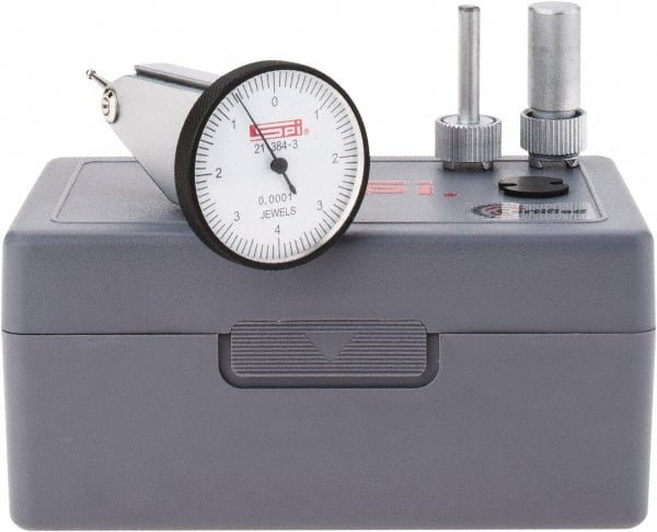 SPI - 0.008" Range, 0.0001" Dial Graduation, Vertical Dial Test Indicator - 1-1/4" White Dial, 0-4-0 Dial Reading, Accurate to 0.0001" - Exact Tooling