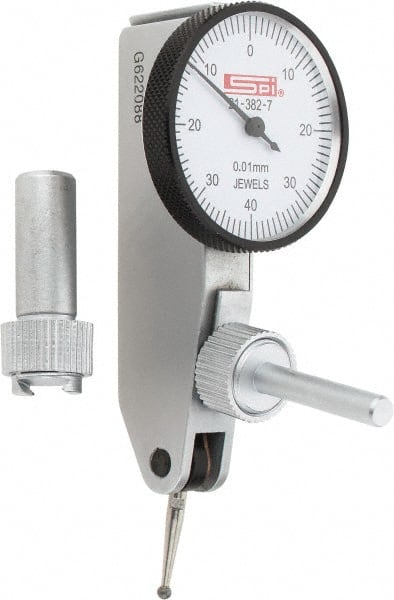 SPI - 0.8mm Range, 0.01mm Dial Graduation, Horizontal Dial Test Indicator - 32mm White Dial, 0-40-0 Dial Reading, Accurate to 0.013mm - Exact Tooling
